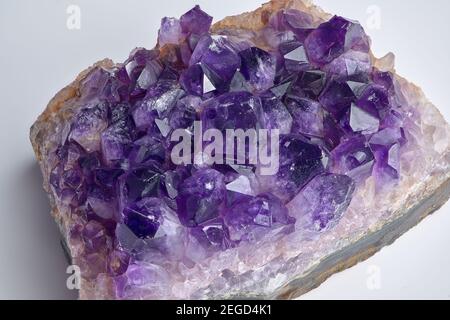 Makro Farbe Foto amethyst mit Fokus stapeln vor weißem Hintergrund Stockfoto