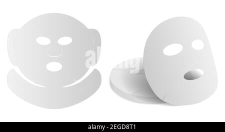 Gesichtsmaske. Schönheit Kollagen Produkt 3D mockup. Gesichtsfeuchtigkeit Frau kosmetischen Vektor-Konzept. Einweg-Papier oder Baumwolle Tester Verpackung auf whit Stock Vektor