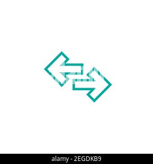 Vektorsymbol. Zwei blaue Linie im Quadrat gegenüberliegende horizontale Pfeile isoliert auf weiß. Flaches Symbol. Exchange-Symbol. Gut für Web- und Software-Schnittstellen. Drehen Stock Vektor