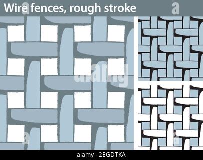 Drei verschiedene Versionen eines nahtlosen Musters mit einem Drahtgeflecht: Ungefüllt, mit weißer und farbiger Füllung. Stock Vektor