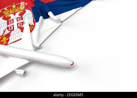 Passagierflugzeug und Flagge Serbiens. 3D Abbildung Stockfoto