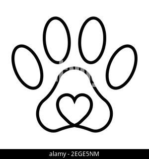 PET Pfote Print Katze Hund Mann Freund, Vektor PET Pfote Print mit Herz, Zeichen Symbol Liebe für Tiere, Tierklinik Logo Stock Vektor