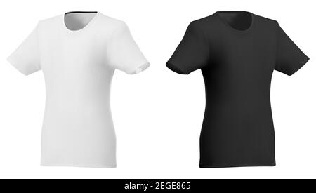 Vektor-Polo-Vorlage. Kurzarm Shirt Mockup 3D realistisches Design. T-Shirt mit Rundhalsausschnitt und Promotion-Motiv. Mode Sportswear Bekleidung in schwarz und Stock Vektor