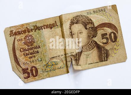 Alte Portugiesische Banknote Stockfoto