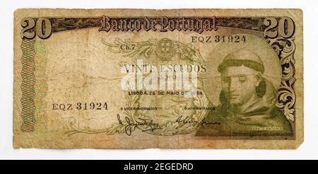 Alte Portugiesische Banknote Stockfoto