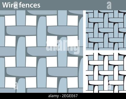Drei verschiedene Versionen eines nahtlosen Musters mit einem Drahtgeflecht: Ungefüllt, mit weißer und farbiger Füllung. Stock Vektor