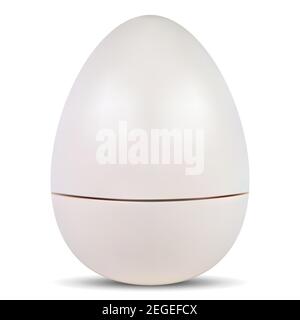 Eierüberraschung. Kosmetische Balsam runde Verpackung Mockup isoliert auf weißem Hintergrund. Realistische solide 3D Schale für ostern Spielzeug. Lippe Pomade Behälter promoti Stock Vektor