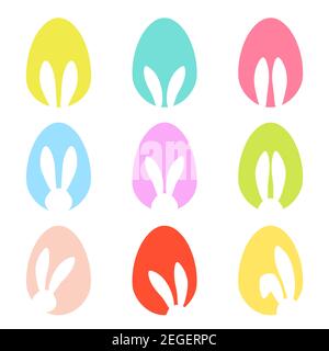 Hasen Ohren und Easter Eier Formen Silhouette - traditionelle Symbol des Urlaubs, große bunte Set. Frohe Ostern Design-Elemente. Einfache Vektordarstellung für Poster, Karten oder Banner. Symbolsammlung Stock Vektor