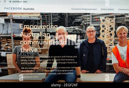 Australien. Februar 2021, 18th. Ein Screenshot zeigt einen Browser mit einer Facebook-Webseite in Australien. Der Social-Media-Riese kündigte an, dass es Menschen und Verleger daran hindern würde, Nachrichten-Links in Australien zu teilen oder anzusehen. Der Schritt, der sofort in Kraft gesetzt wurde, war eine Reaktion auf einen Gesetzesvorschlag der australischen Wettbewerbs- und Verbraucherkommission, die verlangen würde, dass Tech-Unternehmen mit Medienverlagen verhandeln und sie für die Inhalte, die auf ihren Seiten erscheinen, entschädigen würde. (Foto Samuel Rigelhaupt/Sipa USA) Quelle: SIPA USA/Alamy Live News Stockfoto