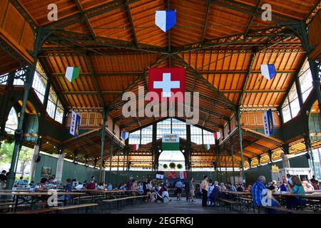 Montreux, Schweiz- 24. August 2019. Markthalle von Montreux an der Promenade des Leman-Sees (Genf), Schweiz. Stockfoto