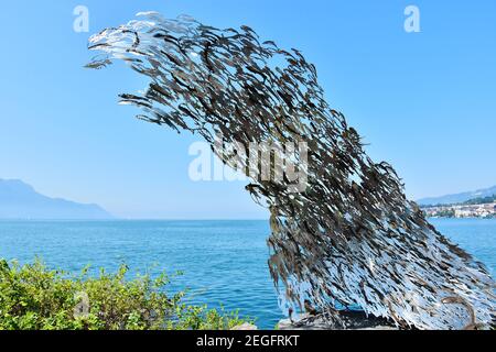 Montreux, Schweiz- 24. August 2019. Skulptur am Genfer See von Leman, Montreux Riviera, Schweiz. Stockfoto