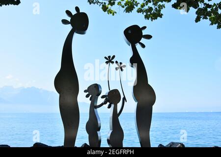 Montreux, Schweiz- 24. August 2019. Skulptur am Genfer See von Leman, Montreux Riviera, Schweiz. Stockfoto