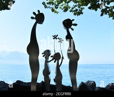 Montreux, Schweiz- 24. August 2019. Skulptur am Genfer See von Leman, Montreux Riviera, Schweiz. Stockfoto