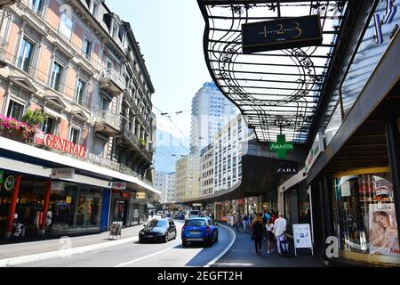 Montreux, Schweiz- 24. August 2019. Montreux Blick auf das Stadtzentrum, Schweiz. Stockfoto