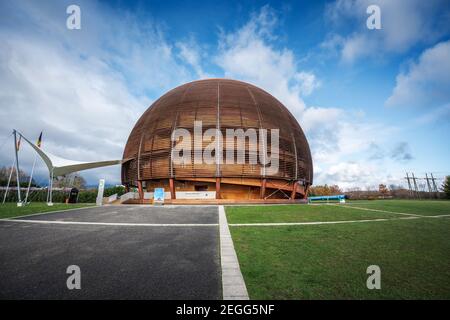 CERN - Europäische Organisation für Kernforschung - Globus der Wissenschaft und Innovation - Genf, Schweiz Stockfoto