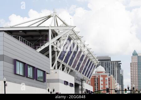 Orlando, Usa. Februar 2021, 19th. Szenen außerhalb des Exploria Stadions während des She glaubt Cup-Spiels zwischen Brasilien und Argentinien im Exploria Stadium in Orlando, Florida. Kredit: SPP Sport Presse Foto. /Alamy Live Nachrichten Stockfoto