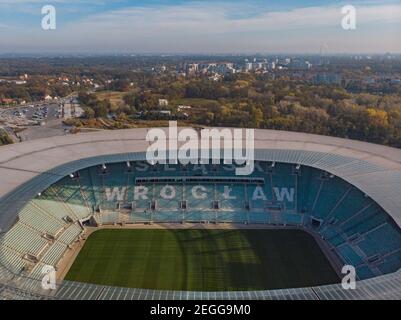 Breslau Oktober 22 2019 Luftdrohnenansicht zum breslauer Stadion Stockfoto