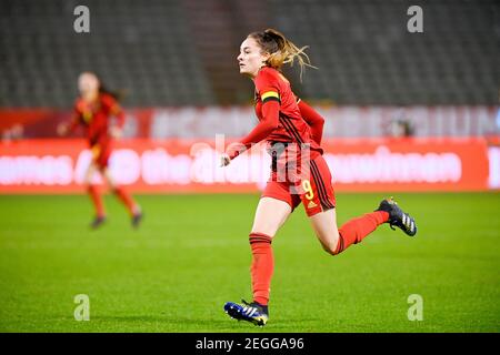 Die belgische Tessa Wullaert im Einsatz bei einem Freundschaftsspiel zwischen der belgischen Nationalmannschaft Red Flames und den Niederlanden am Donnerstag Stockfoto