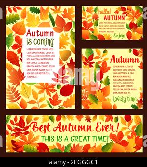 Hallo Herbst Plakate und Banner Vorlage für Herbst kommt Grußkarte oder saisonalen Verkauf Design. Vektor Herbst fallende Blätter Laub von Ahornblatt Stock Vektor