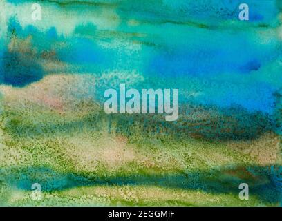 Abstrakt handbemalter Hintergrund. Aquarellmalerei. Dekorative bunte Textur mit Flecken mit Salz. Stockfoto