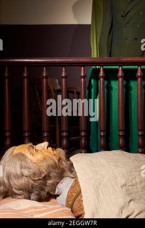 Diorama-Zeichen: Der Prozess gegen John Brown. Im John Brown Wax Museum in Harpers Ferry, West Virginia. Stockfoto