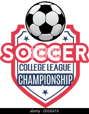 Fußball-Meisterschaft Symbol für Fußball College League Match-Turnier. Vektor isoliert heraldischen Abzeichen von Fußball und Sieg Sterne auf Schild für f Stock Vektor