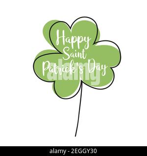 Vektor-Illustration - Typografische St. Patrick Day Card mit Kleeblatt auf weiß. Moderne minimalistische lineare Kunst Stock Vektor