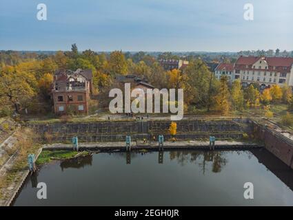 Kedzierzyn Kozle Oktober 19 2019 Luftdrohne Blick zu Ruinen Des alten Hafens Stockfoto