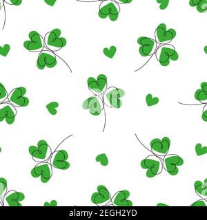 Patrick Day Muster mit Herzen und grünen Kleeblätter auf weißem Hintergrund. Vektor nahtloses Muster Stock Vektor