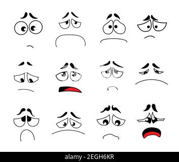 Set von lustigen Cartoon-Augen mit verschiedenen Emotionen. Cartoon Augen mit Ausdruck und Emotionen isoliert auf weißem Hintergrund. Melancholie oder Traurigkeit, Jahr Stock Vektor