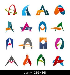 Alphabet Letter EIN moderner Zeichensatz für Visitenkartenvorlagen. Corporate Identity Schriftart Großbuchstabe A mit bunten geometrischen Figur für Stock Vektor