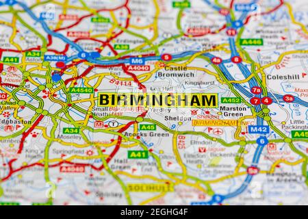 Birmingham und Umgebung auf einer Straßenkarte oder dargestellt Geografische Karte Stockfoto