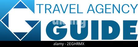Logo für Tour und Reisebüro. Abstraktes Vektor-Logo in weißen und blauen Farben. Symbol des Reiseführers. Design-Schild für Reisende Unternehmen isoliert auf Stock Vektor