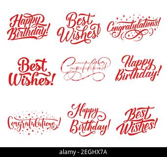 Gratulation Hand Lettering für Grußkarte und Einladungsvorlage. Alles gute zum Geburtstag und die besten Wünsche Kalligraphie Inschrift, dekoriert von Stern fo Stock Vektor