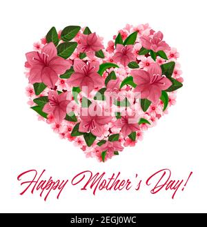 Glückwunschkarte zum Muttertag mit rosa Lilien. Vektor-Bouquet mit Frühling rosa Blumen in Form von Herz. Postkarte mit blühenden Blumen auf Weiß Stock Vektor