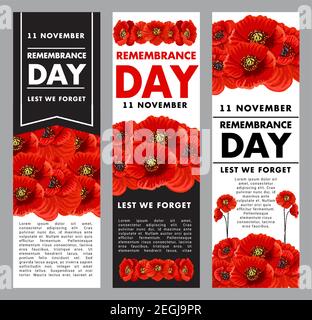 Drei vertikale Vektorplakate über den Gedenktag. Vector Banner 11 vom November Konzept. Kreatives Design in den tragischen Farben Rot, Schwarz und Weiß. Rot Stock Vektor