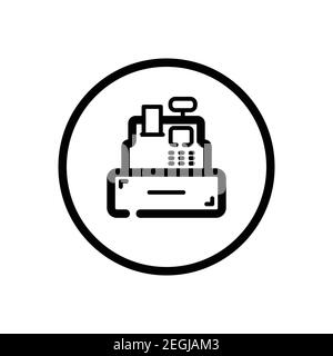 Kasse. Kassierer. Commerce Umriss Symbol in einem Kreis. Isolierte Vektordarstellung Stock Vektor