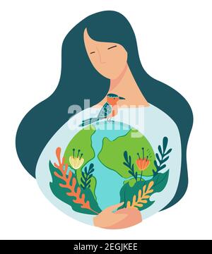 Schutz der Natur und Umwelt des Planeten Frau Stock Vektor