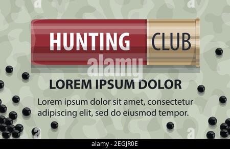 Hunter Club oder Jagd Open Season Poster von Jäger Gewehr oder Gewehr Kugeln. Vektor-Design von Schrotflinte Schüsse auf Camouflage Hintergrund für wilde afrikanische Ani Stock Vektor