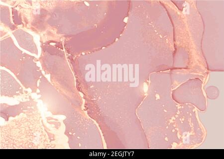 Rosa und Gold Marmor Textur Hintergrund. Alkohol Tinte orientalische Technik. Abstrakte Vektorkunst. Zeitgenössische Fliessfarbe mit Glitzer. Vorlage für Banner Stock Vektor