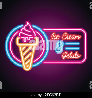 Eis Neon-Schild für Eis-Werbung. vektor-Illustration Stock Vektor