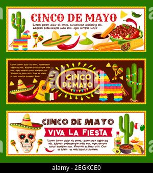 Cinco de Mayo mexikanische Banner Vorlagen für Mexiko nationale Feiertagsfeier und Festa Party. Vektor-Design der traditionellen mexikanischen Sombrero und sk Stock Vektor