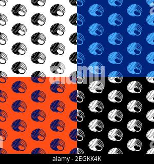 Set von nahtlosen Mustern mit Hockeyhelm mit Schutzgitter. Eishockey-Feldspieler Schutzausrüstung. Ornament für Dekoration und Druck auf fa Stock Vektor