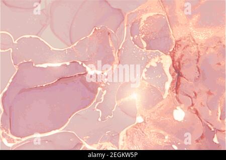 Rosa und Gold Stein Hintergrund mit Textur aus Marmor. Alkohol Tinte orientalische Technik. Abstrakte Vektorkunst. Zeitgenössische Fliessfarbe mit Glitzer. Templ Stock Vektor