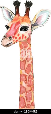 Hand drawn watercolor colorful illustration of giraffe isolated on white background. Stock Vektor