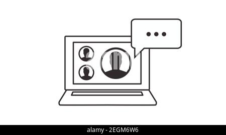 Kommunikation Schwarz-Weiß-Symbol. Vektor isolierte Illustration eines Laptops und einer Videocall Stock Vektor