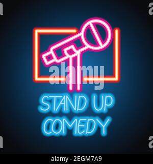 Stand up Neon-Zeichen für Stand-up-Comedy-Werbung. vektor-Illustration Stock Vektor