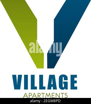 Vektor-Logo für Haus im Dorf. Logo-Design für Immobilien auf dem Land. Hotelhütten für Immobilien-Hotels. Abzeichen für Immobilienagentur, Dorf apar Stock Vektor