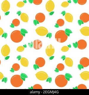 Nahtloser Hintergrund mit Zitronen und Orangen. Vektor. Wiederholendes Muster mit Zitrusfrüchten. Heller Hintergrund für Kreativität. Stock Vektor