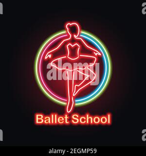 Ballett Neon-Schild für Ballettschule, Tanzstudio. vektor-Illustration Stock Vektor